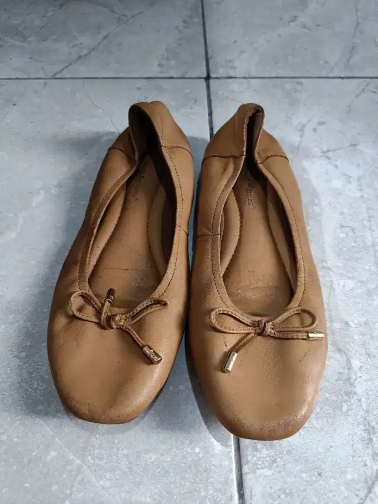 Sepatu Kulit Flat Shoes Hush Puppies Virginia Brown Size 38