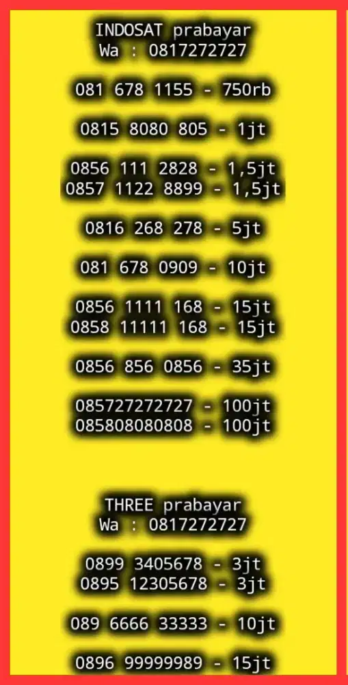 NOMOR CANTIK INDOSAT n THREE