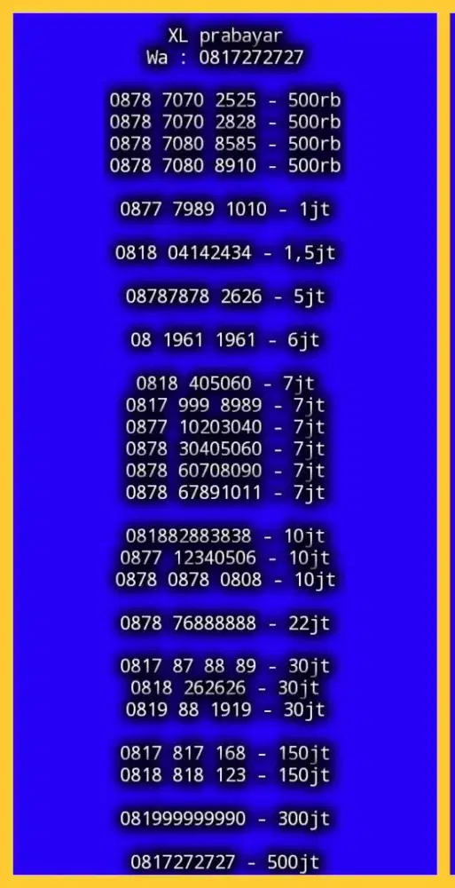 NOMOR CANTIK XL PRABAYAR