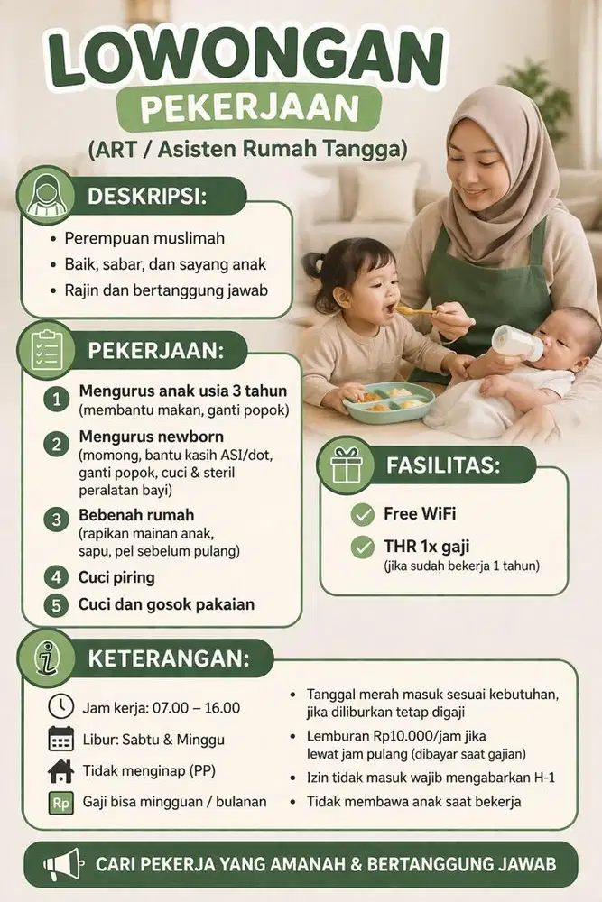 Lowongan kerja ART/Momong/Pengasuh