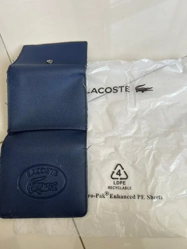 Dompet Lacoste Pique Leather Trifold Navy Original