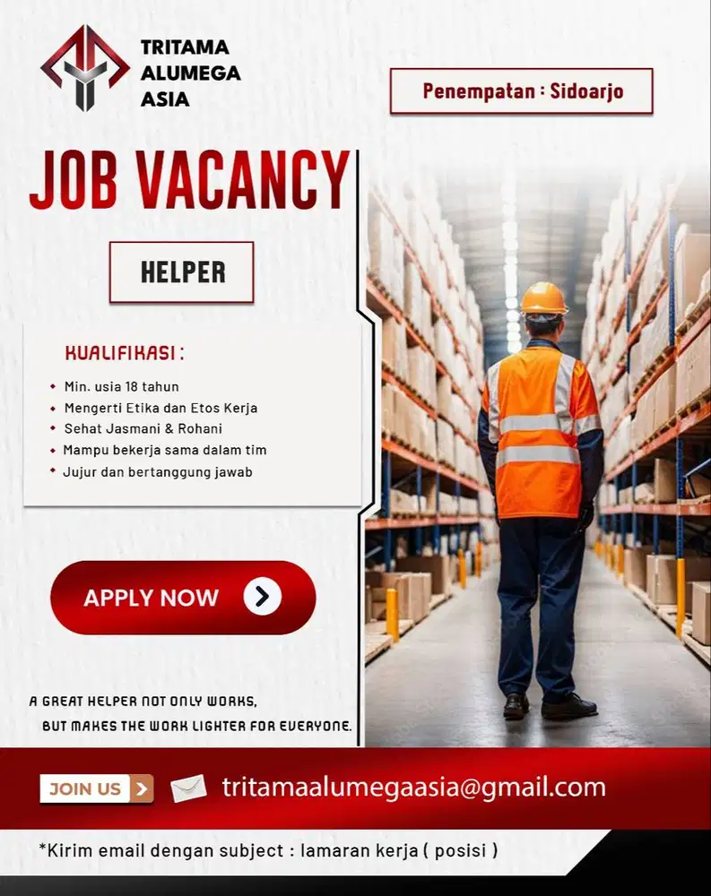 Lowongan kerja untuk helper gudang