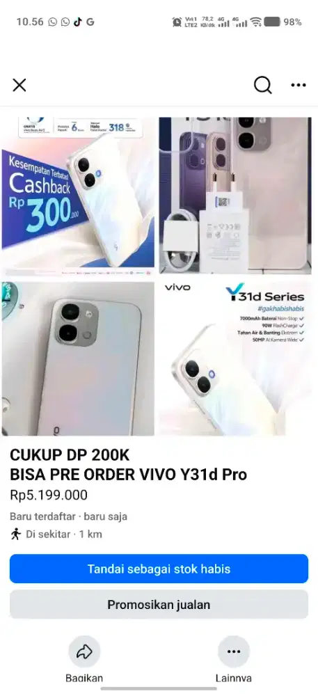 CUKUP DP 200K PRE ORDER VIVO Y31d Pro