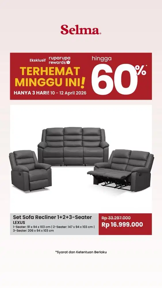 PROMO SOFA SET RECLINER LEXUS SELMA
