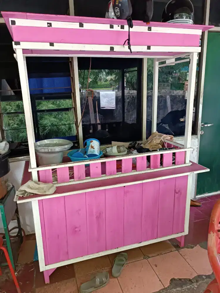 gerobak etalase bahan kayu jati belanda