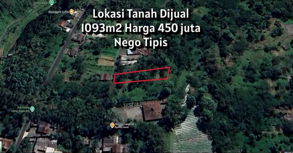Tanah Dijual Luas 1.093m² Harga 450 juta Nego - Dekat Resto & Wisata