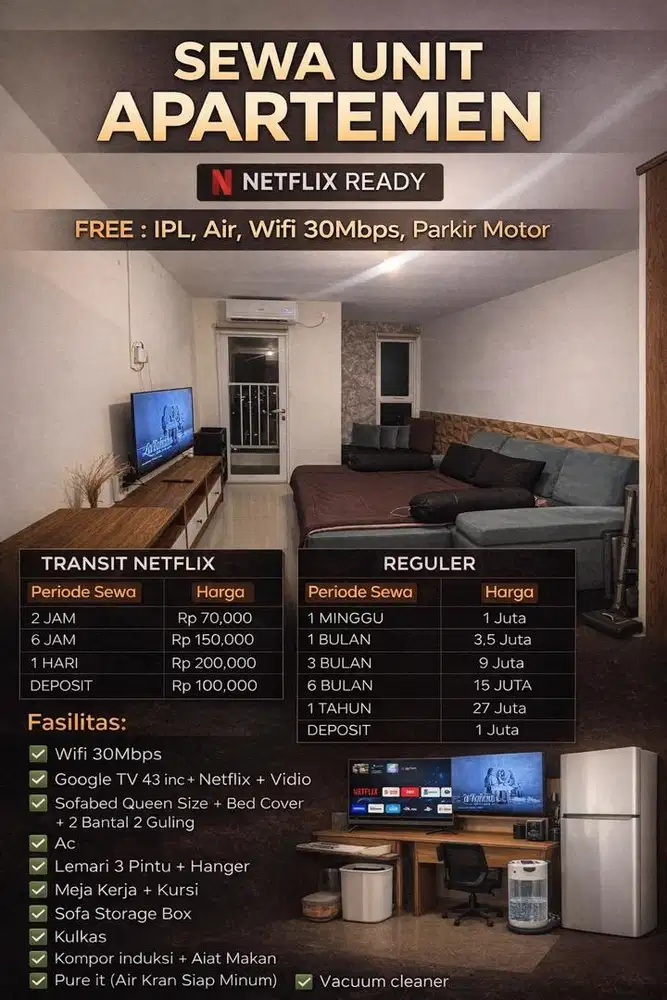 Sewa unit apartemen murah lengkap