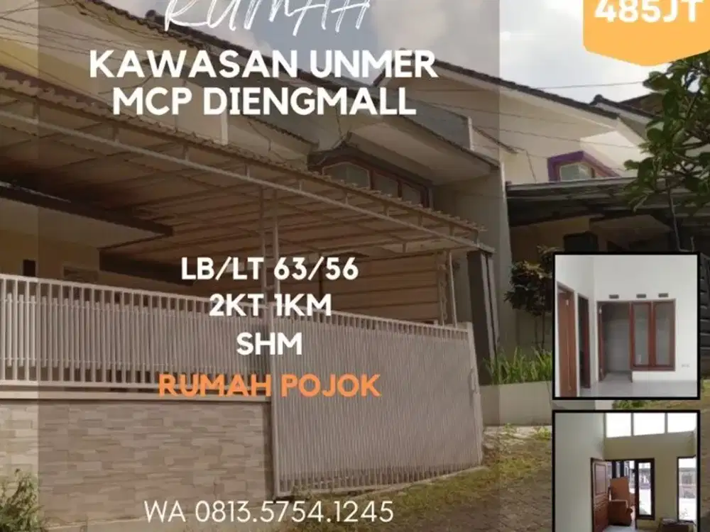 Rumah dijual dieng dekat kampus UNMER MCP Dieng Mall 485jt