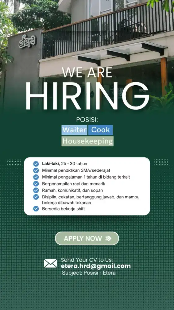 Lowongan Pekerjaan Cook dan Waiters