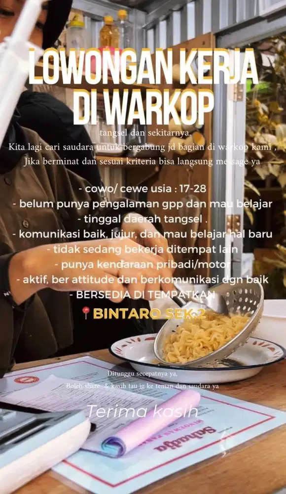 Lowongan perkerjaan di warkop
