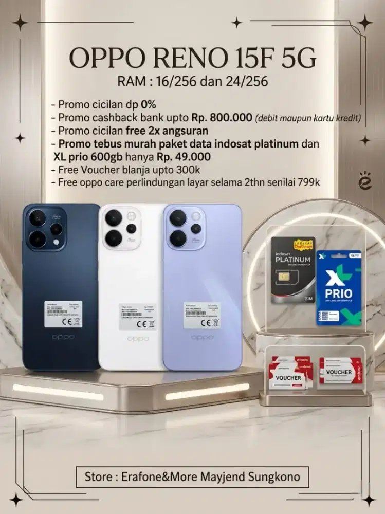 CICILAN OPPO RENO 15F 5G CICILAN 0% FREE 2X ANGSURAN TENOR 12 BULAN
