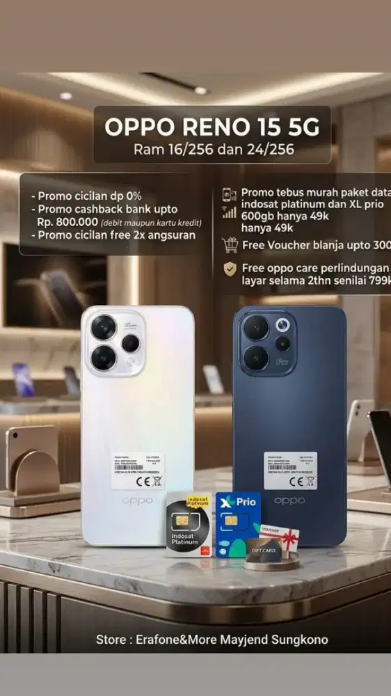 OPPO RENO 15 5G CICILAN 0% TENOR 12 BULAN FREE 2X ANGSURAN