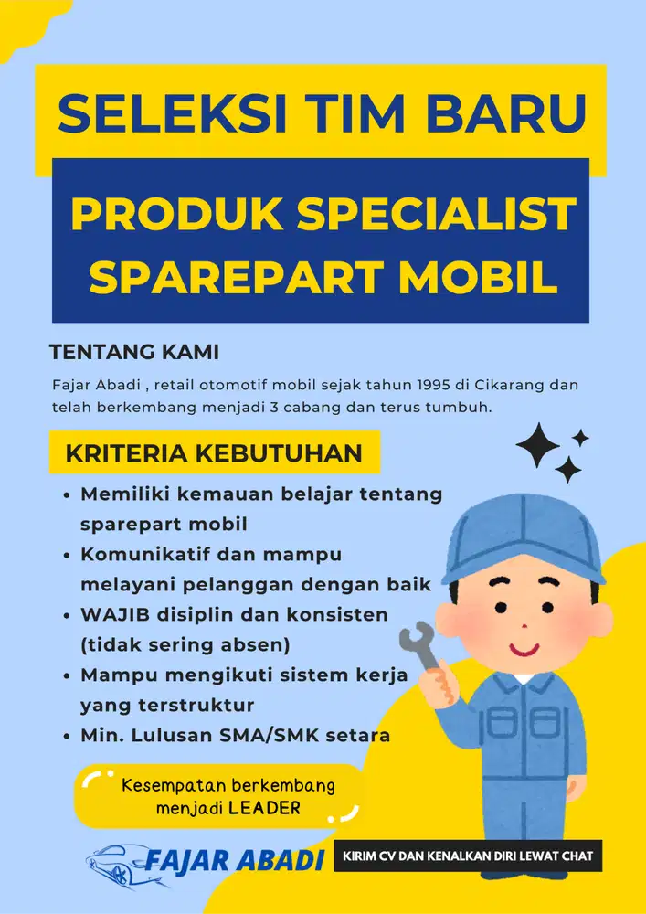 Product Specialist - Sparepart Mobil (Front Desk)