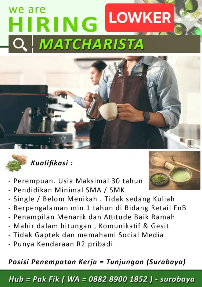 Pegawai Wanita. Barista pembuat minuman.jaga toko. Jual minuman