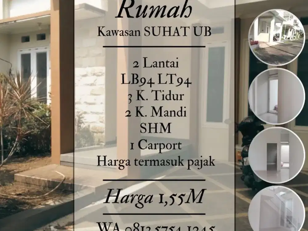Rumah dijual paling murah UB SUHAT 2LT 3KT dekat masjid 1,55M termasuk pajak biaya