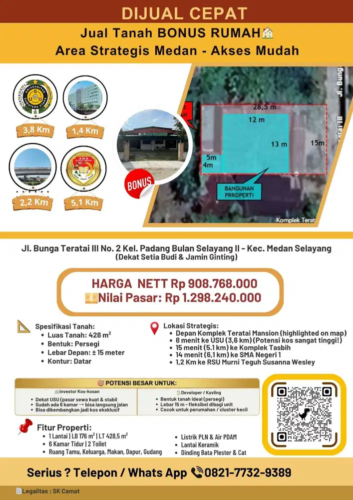 JUAL CEPAT HARGA NETT (Tanah BONUS RUMAH) – Area Strategis