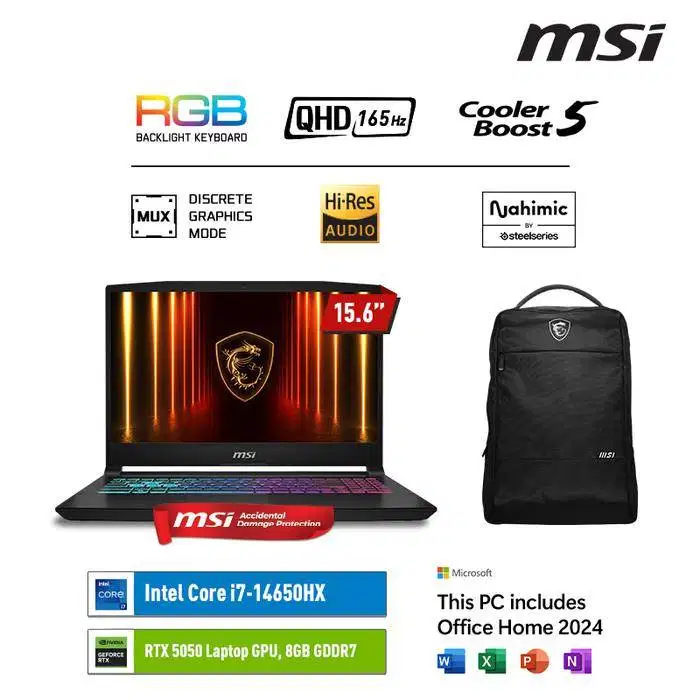 MSI KATANA 15 HX I7 14650HX RTX5050 16GB 512GB 15.6QHD 165HZ W11 OHS