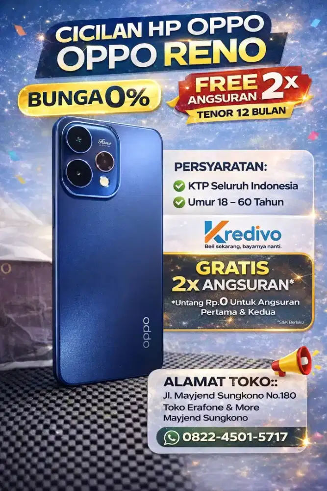OPPO RENO 15 SERIES CICILAN 0% FREE 2X ANGSURAN TENOR 12 BULAN