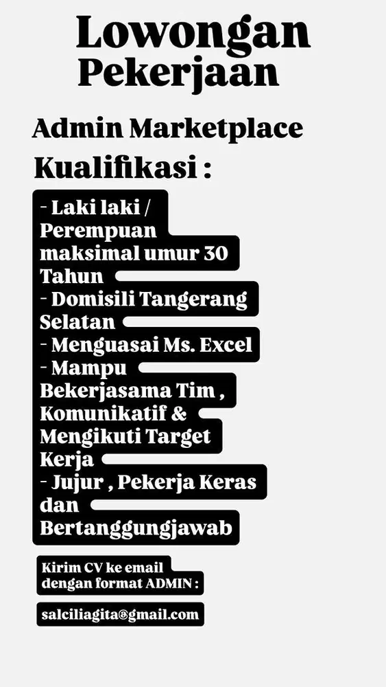 Lowongan pekerjaan admin marketplace