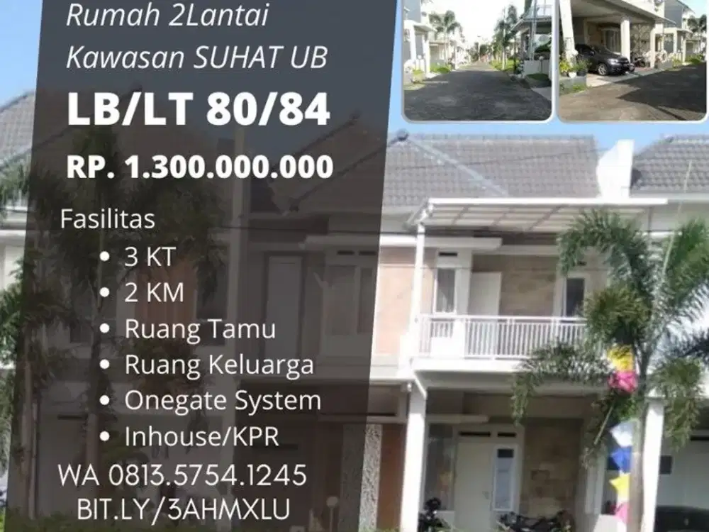 Rumah dijual paling murah UB SUHAT UMM Malang 2LT 3KT dekat masjid 1,3M Inhouse/KPR