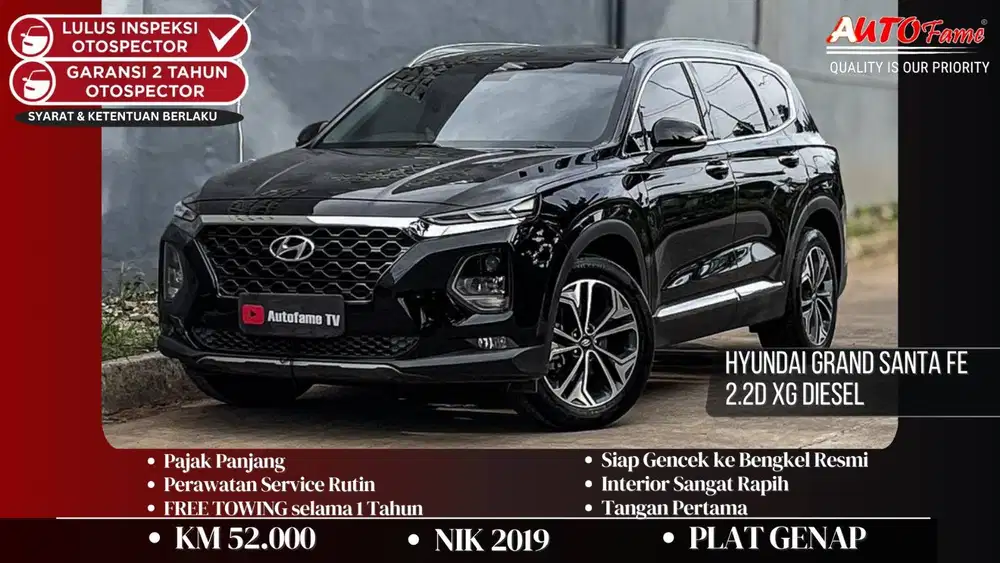 Hyundai Grand Santa Fe 2.2D XG Diesel NIK 2019 Black On Brown