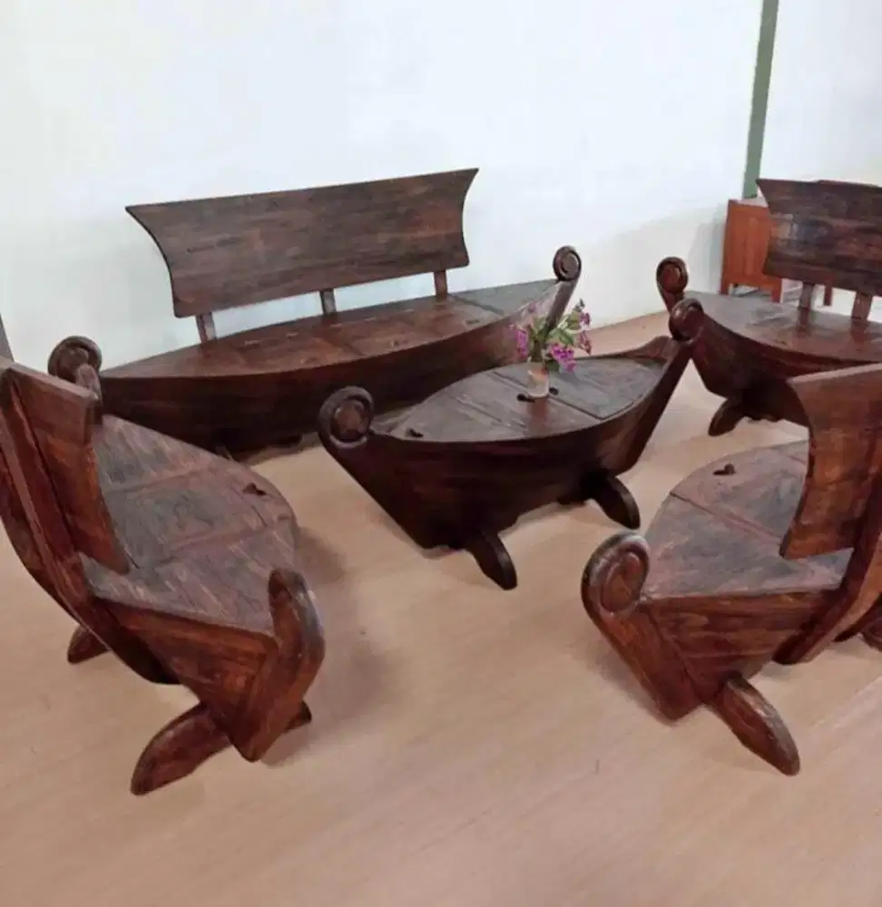 SET KURSI TAMU MODEL PERAHU - DESAIN UNIK ARTISTIK