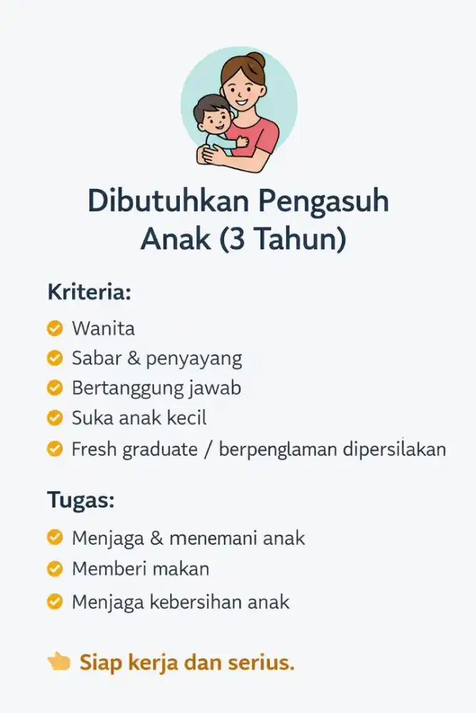 Dibutuhkan tenaga asisten rumah tangga sementara