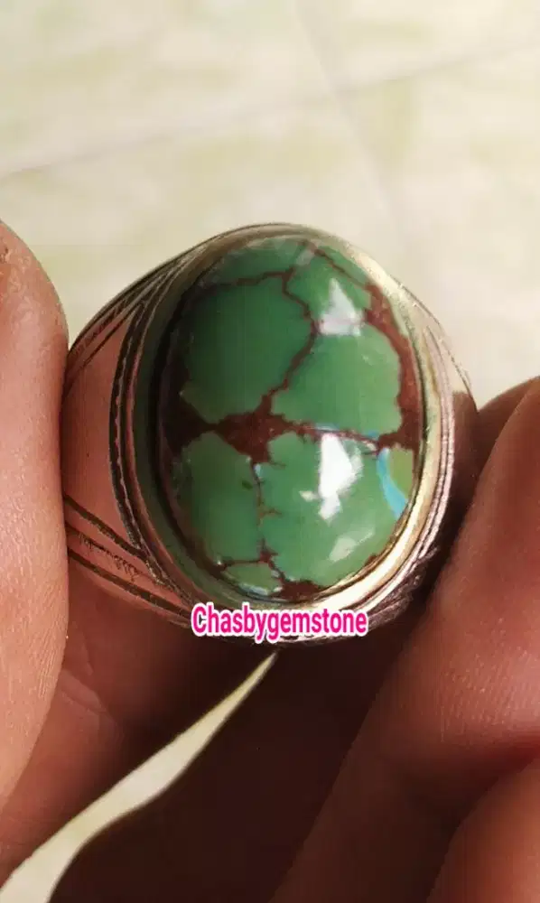 Cincin Pirus Persia hijau army-Pirus Persia serat jala urat merah HQ