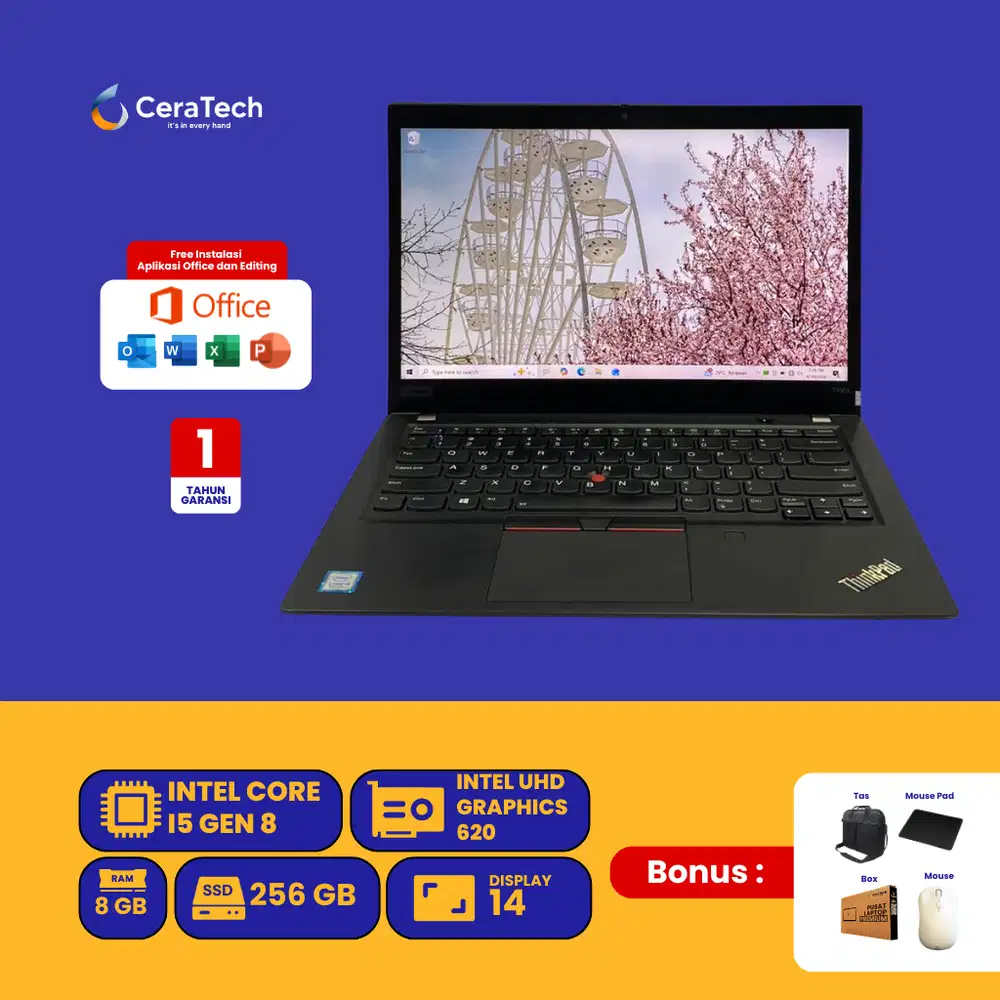 LENOVO THINKPAD T490S INTEL CORE I5 GEN 8 RAM 8 GB SSD 256 GB