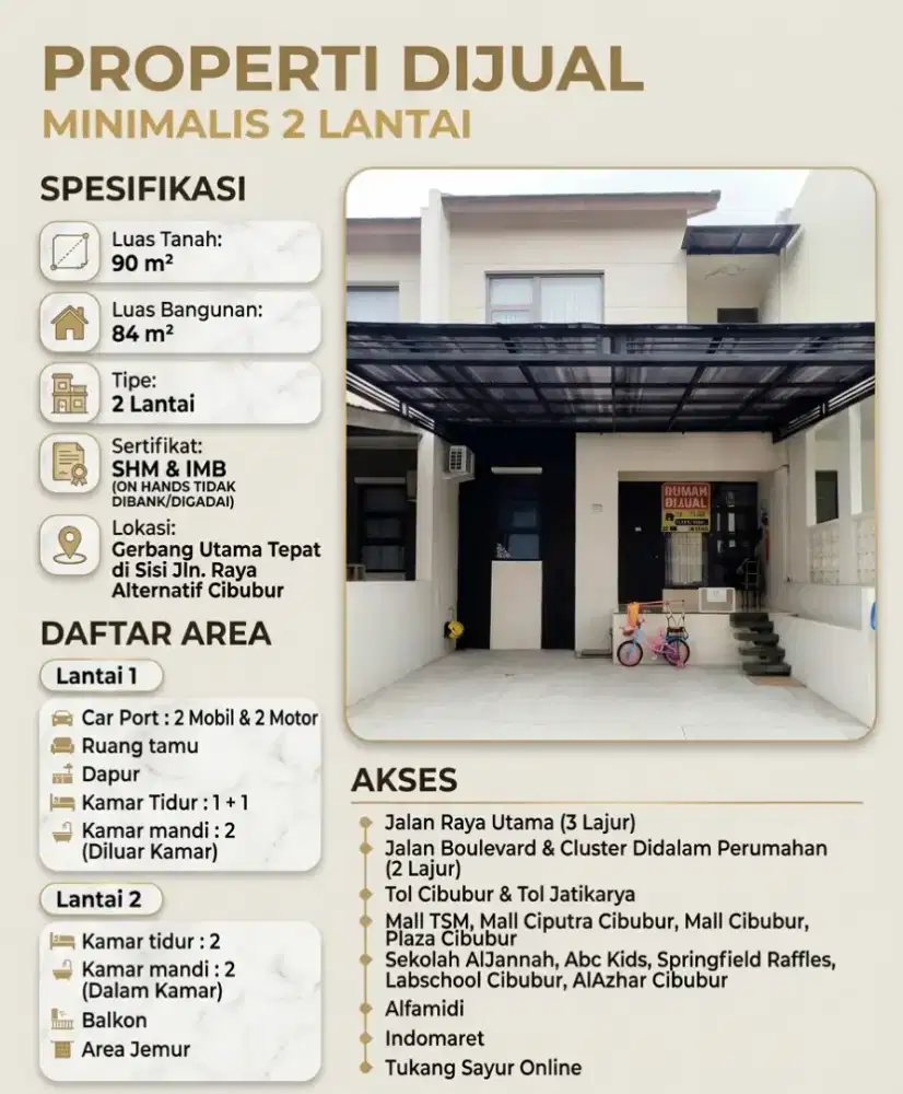 Rumah di Cibubur 2 lantai termurah bebas banjir lokasi strategis