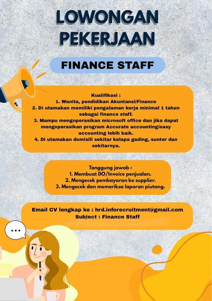 DIBUTUHKAN FINANCE STAFF