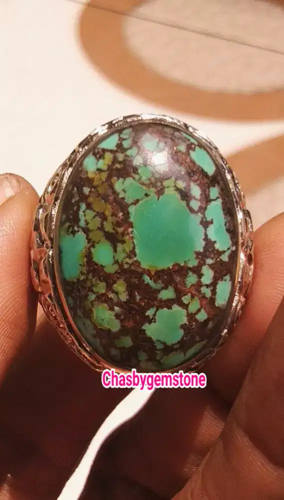 Cincin Batu Pirus Persia serat kantong semar-Pirus Persia serat jala