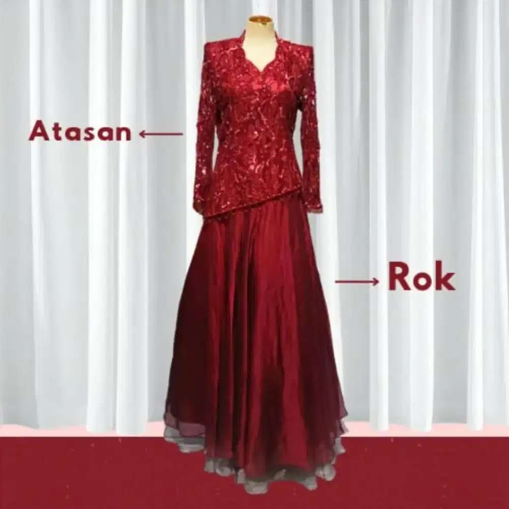 Baju Pesta Merah Maroon Motif Bokrat