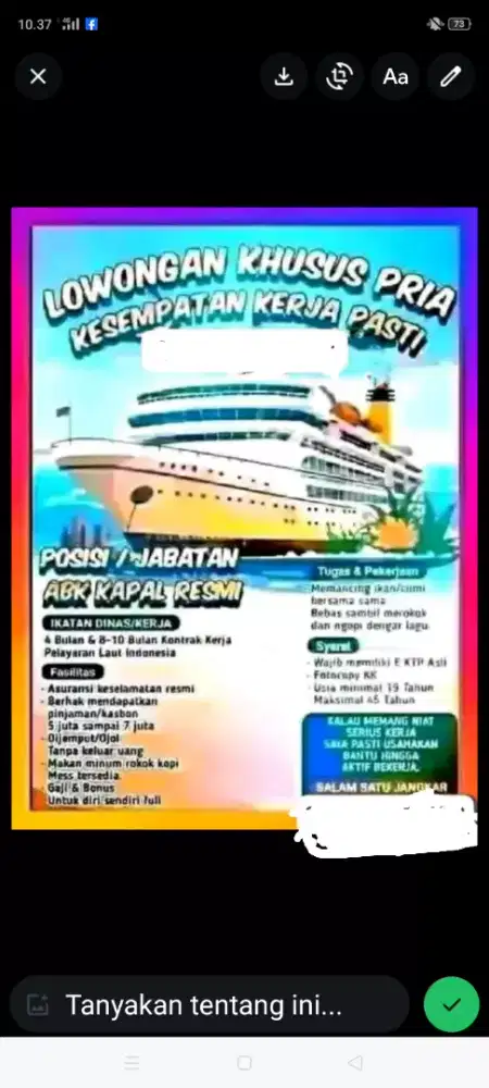 Dicari ABK kapal cumi