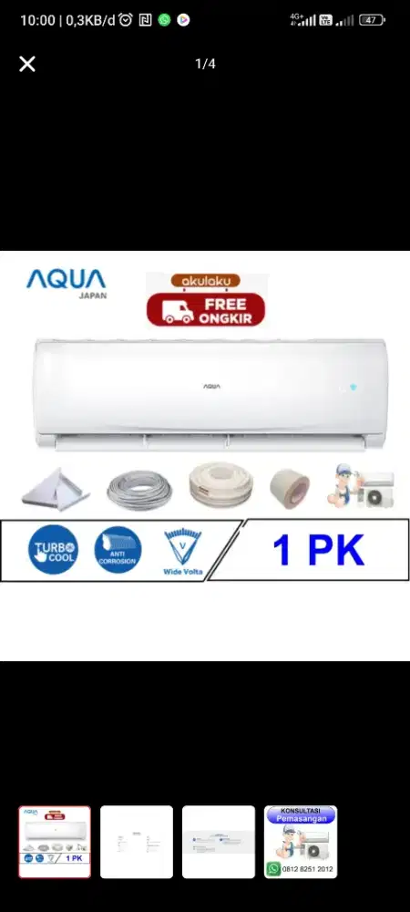 Ac aqua 1pk belum ada 1thn masih komplit