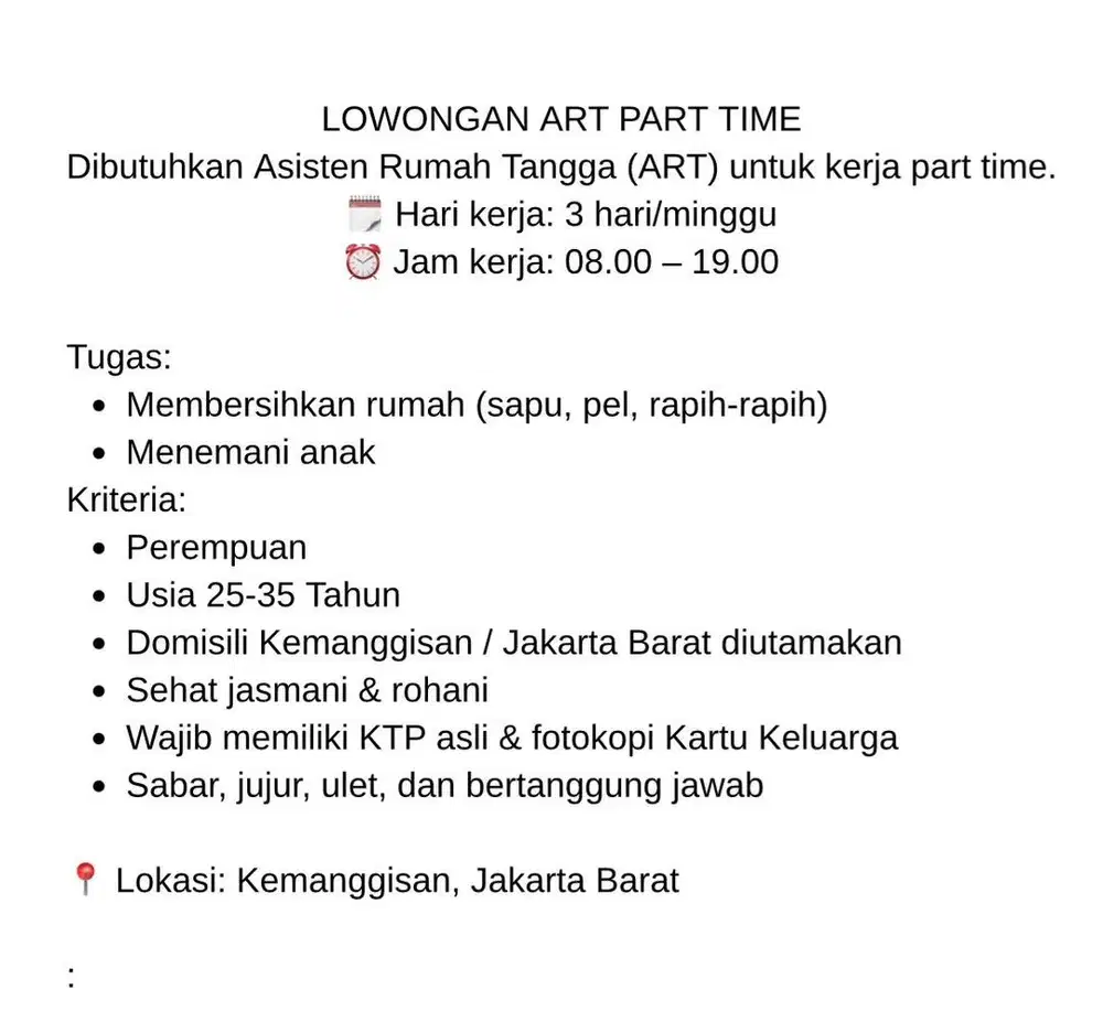 Loker Assistant Rumah Tangga