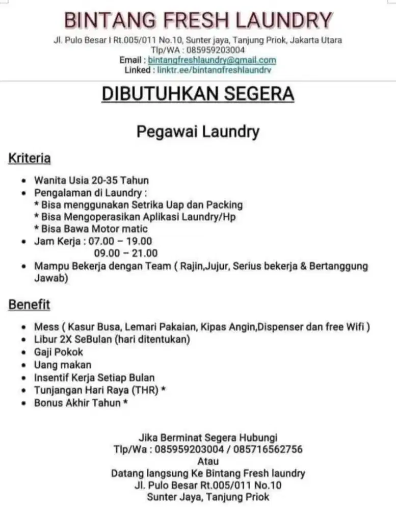 LOWONGAN LAUNDRY