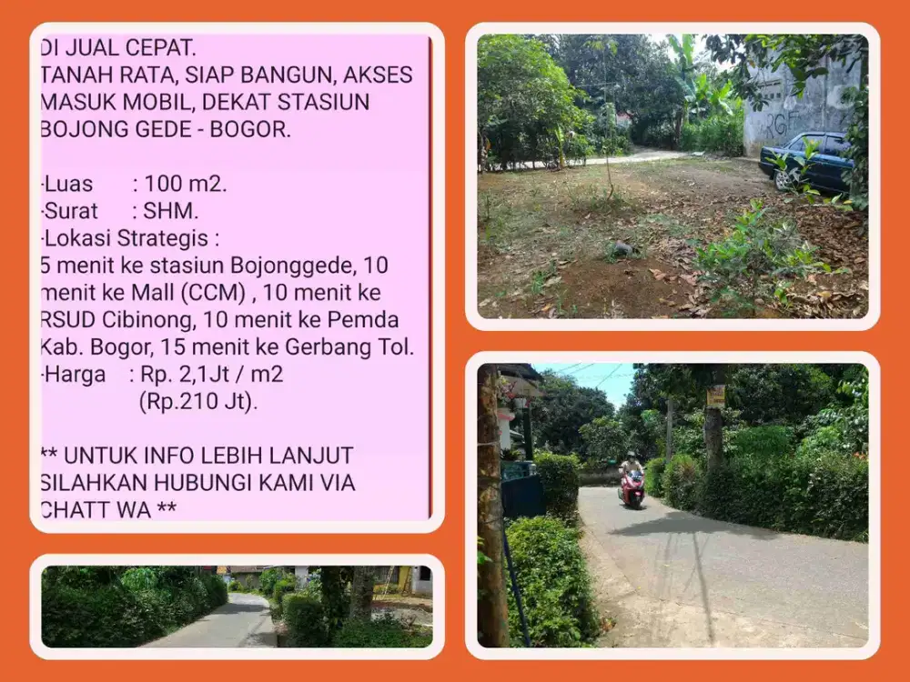 Tanah SHM Murah 100m2 Strategis 5 menit ke Stasiun KRL Bojonggede-Bogor .