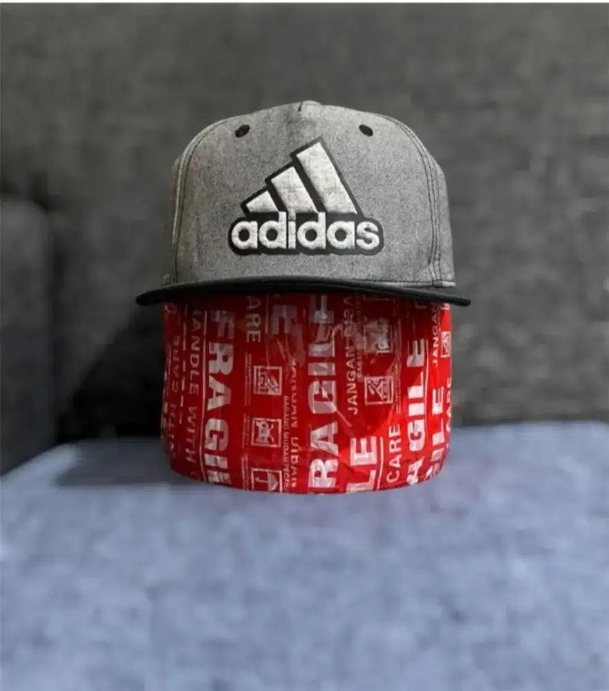 Topi Snapback Adidas Logo Heather Grey Black Big Logo Original Second