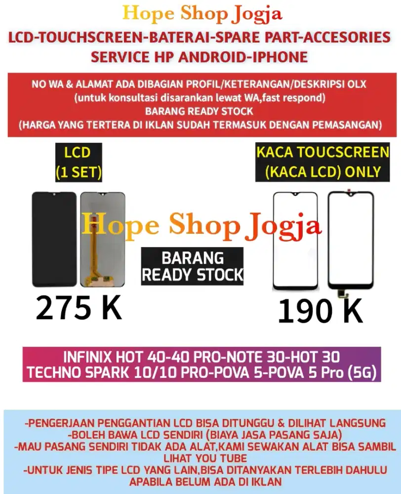 Touchscreen-Baterai-LCD INFINIX HOT 40-40 PRO-NOTE 30-HOT 30
