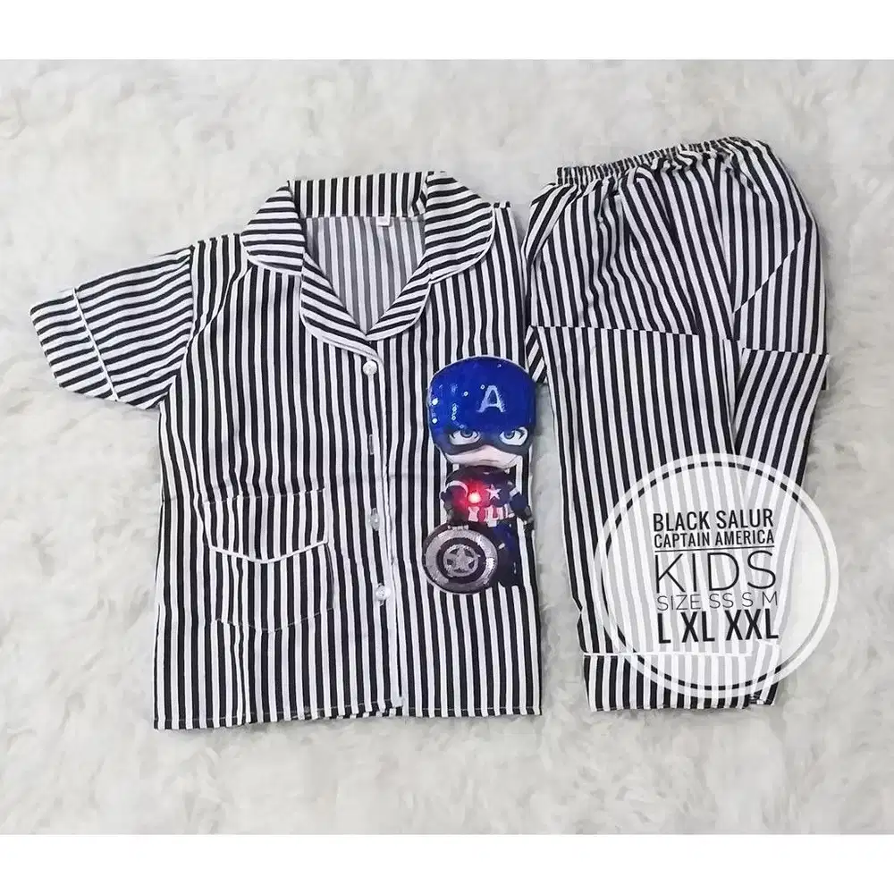 Piyama Anak LED Captain America Laki-Laki 3-9 Tahun