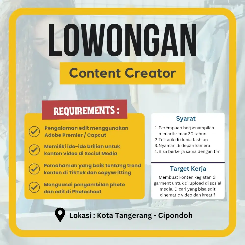 LOWONGAN KERJA CONTENT CREATOR FASHION GARMENT