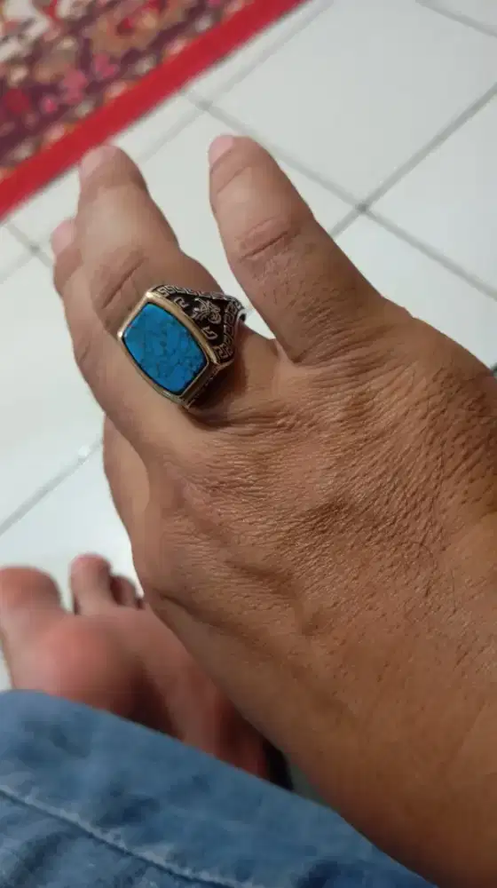 Cincin perak ukir kaligrafi baru turquoise