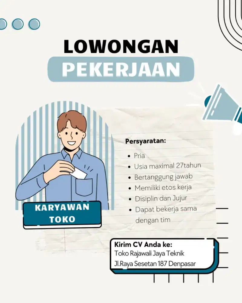Lowongan pekerjaan karyawan toko teknik