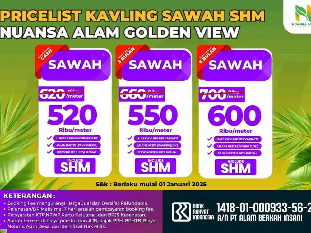 kavling sawah excusif