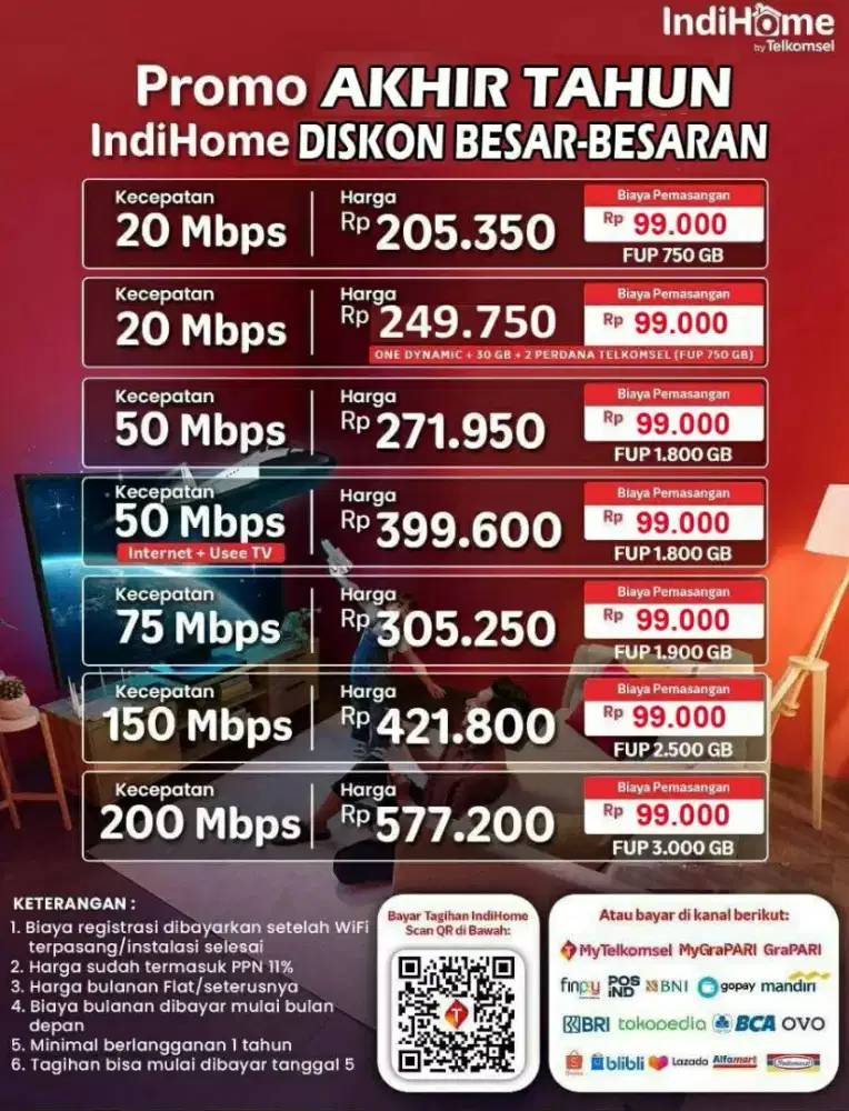 WIFI INDIHOME LAGI PROMO BESAR BESARAN BIAYA PASANG CUMA 100 SAJA