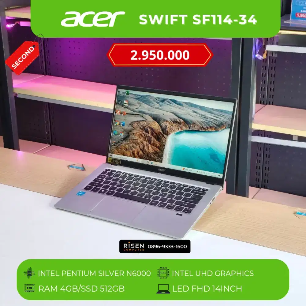 ACER SWIFT SF114-34 Intel Pentium Silver N6000 RAM 4GB SSD 512GB FHD14