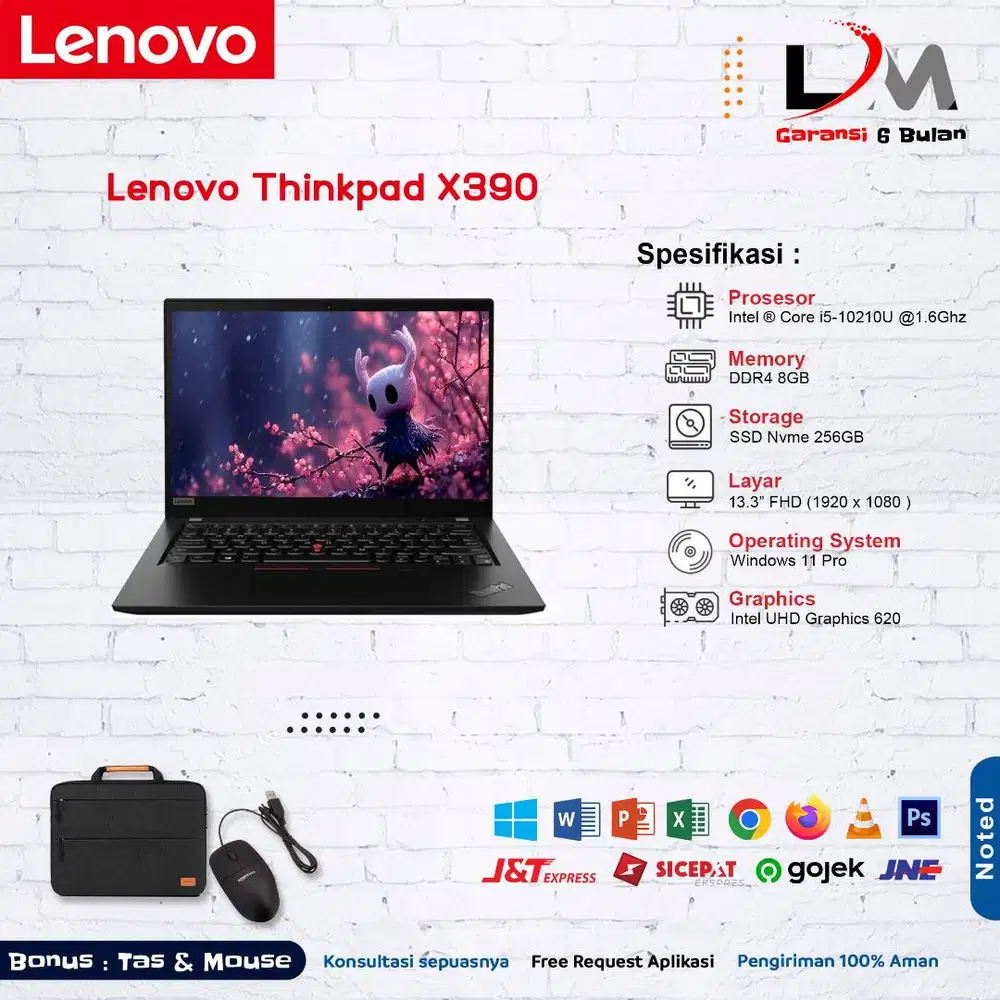Lenovo Thinkpad X390 Intel Core i5 Gen 10 Ram 8GB Ssd 256GB Siap Pakai
