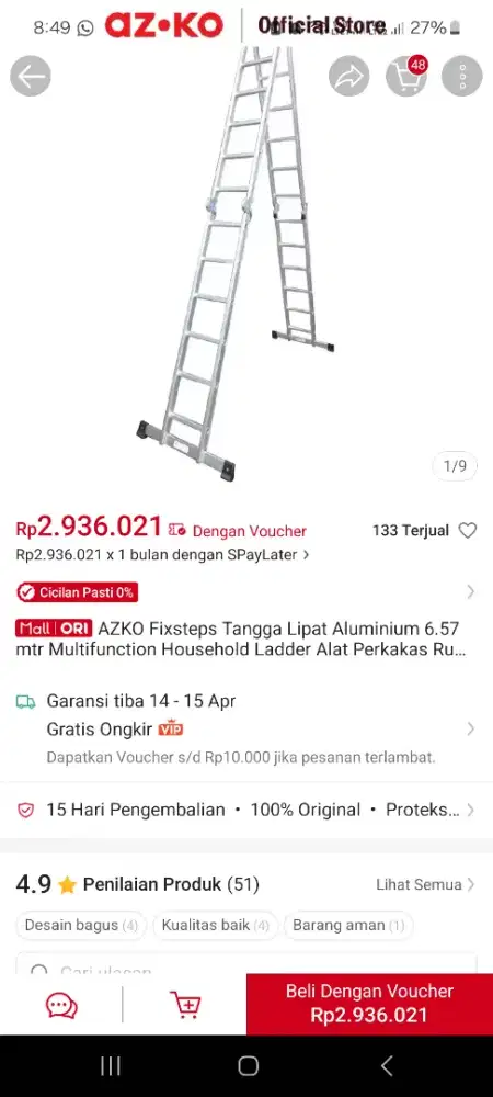 Tangga Lipat ACE Azko Fixsteps 6,57 m