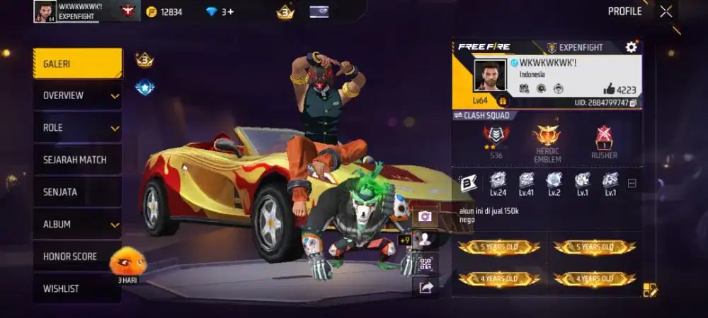 Jual akun ff terpercaya